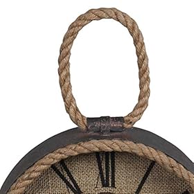 Benjara Round Metal Table Clock with Rope Edges and Handle, Gray and Brown 41MVoR1KLwL