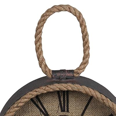 Benjara Round Metal Table Clock with Rope Edges and Handle, Gray and Brown 41MVoR1KLwL