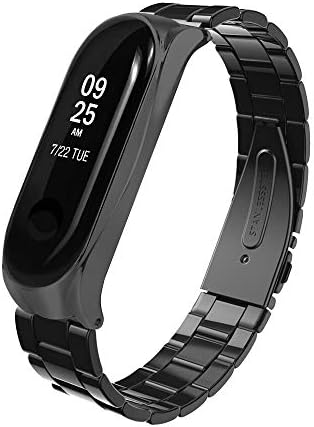 for Xiaomi Mi Band 3 Replacement Band - Stainless Steel Wrist Strap Metal Wristband for Xiaomi Mi Band 3 Smart Watch Accessories(No Tracker) (Black)