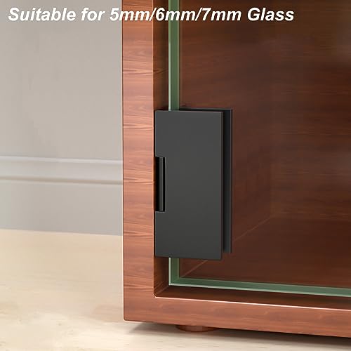 Glass Cabinet Door Hinge 4pcs Wine Cabinet Clamp Display Door Hinge, Matte Black Zinc Alloy, No Hole To Drill