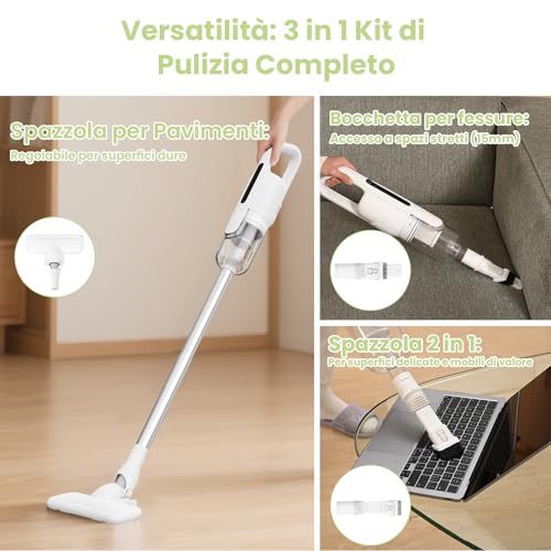 Suirviz U5PRO Cordless Vacuum Cleaner, 28,000Pa Powerful Suction, 35Min Autonomy, Ultra Light Electric Broom with HEPA Filter, Rotating Head for Pet Hair, Hard Floors, Home and Car