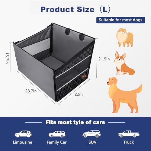 MIXJOY Dog Car Seat for Large/Medium Dogs, Waterproof Car Back Seat with Hard Bottom for Large Sized Dog, Scratch Proof Back Seat Extender with Storage Pocket for Travel