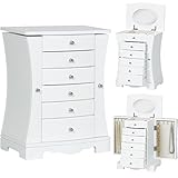 Best Choice Products Handcrafted Wooden Jewelry Box Organizer Wood Armoire Cabinet Storage Chest - White