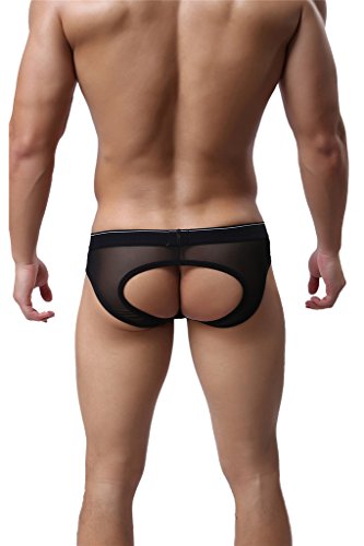 Barsty Men's Sexy Buttocks Thong Hollow-Out Thong Elastic Smooth Bikini Topt L BlackL/US M