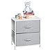 mDesign Storage Dresser End/Side Table Night Stand Furniture Unit - Small Baby and Kid Room Organizer for Bedroom, Nursery, and Playroom - 2 Drawer Removable Fabric Bins - Gray/White
