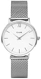 CLUSE Minuit Mesh Silver White CL30009 Women's Watch 33mm Stainless Steel Strap Minimalistic Design Casual Dress Japanese Quartz Elegant Timepiece