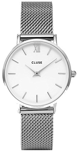 CLUSE Minuit Mesh Silver White CL30009 Women's Watch 33mm Stainless Steel Strap Minimalistic Design Casual Dress Japanese Quartz Elegant Timepiece