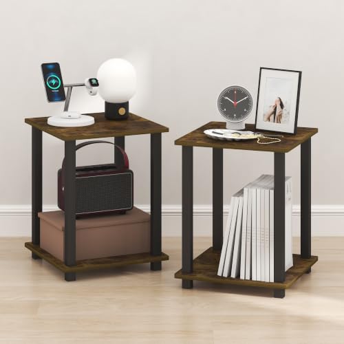 Furinno Simplistic Set of 2 Toolless 2-Tier Night Stand, Amber Pine