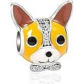 BOLENVI Pembroke Welsh Corgi Enamel CZ Dog Head 925 Sterling Silver Charm Bead For Pandora & Similar Charm Bracelets or Necklaces