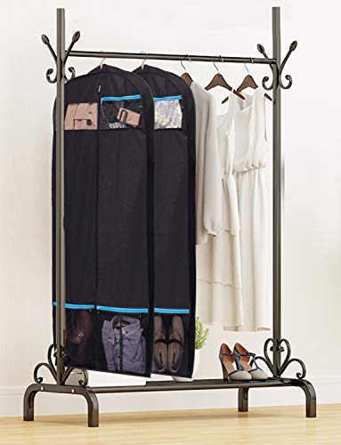 KIMBORA 60" Black Garment Bag Breathable Travel Storage with 2 Large Mesh Pockets and Carry Handles for Suits, Dresses, Coats, Tuxedos Cover (Pack of 2)