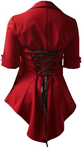 Wollsolo Womens Tops Peplum Sexy Vintage Lapel Lace Up Criss Cross Empire Waist Blouse