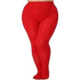 MERYLURE 240D Plus Size Tights for Women Opaque Control Top Pantyhose Ultra Soft High Waist Solid Color Footed Stockings