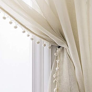 Amazon Com Lush Decor Pom Curtain Textured Solid Color Shabby