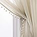 MISS SELECTEX Linen Look Pom Pom Tasseled Sheer Curtains - Rod Pocket Voile Semi-Sheer Curtains for Living and Bedroom, Set of 2 Curtain Panels (52 x 84 inch, Nature)