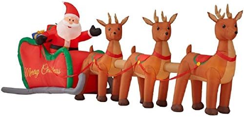 CHRISTMAS INFLATABLE 16' COLOSSAL SANTA SLEIGH WITH REINDEER YARD PROP DECORATION BY GEMMY