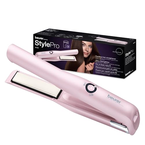Beurer HS20 Cordless Rechargeable Hair Straightener With USB Charging Cable, 3 Fast-Heating Temperature Settings And Heat-Resistant Cover, Ideal For Travelling