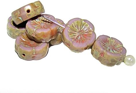 6pcs Czech Glass Beads Table Cut Flower 12 mm Opaque Violet Travertine