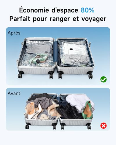 Sacs de rangement sous vide avec pompe à vide sans fil rechargeable, 16 pièces en 4 tailles (60x50 cm, 60x40 cm, 50x40 cm, 50x30 cm), adaptés au rangement des vêtements et des valises