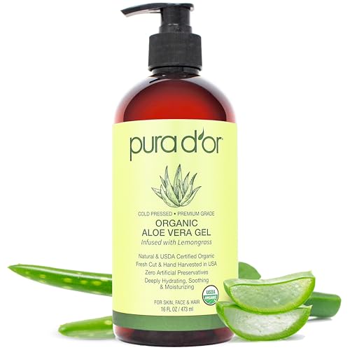 PURA D'OR 16 Oz ORGANIC Aloe Vera Gel - Lemongrass - All Natural - ZERO Artific…