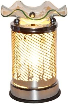 Coo Candles Touch Lamp - Electric Candle or Tart Warmer or Oil Burner - Silver with Deer and Birds Wildlife Scene - Dusk