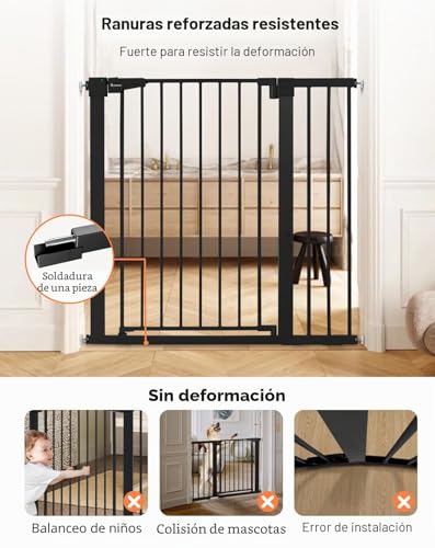 COMOMY Dog Gate 36" Extra Tall, 75-103cm Large Width Baby Safety Gate Automatic Closing, Durable Child Safety Barrier for Stairs, Pressure Mounted, Black