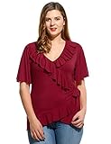 Meaneor Women's Plus V Neck Short Sleeve Asymmetrical Peplum Hem Blouse Top Size L-4X