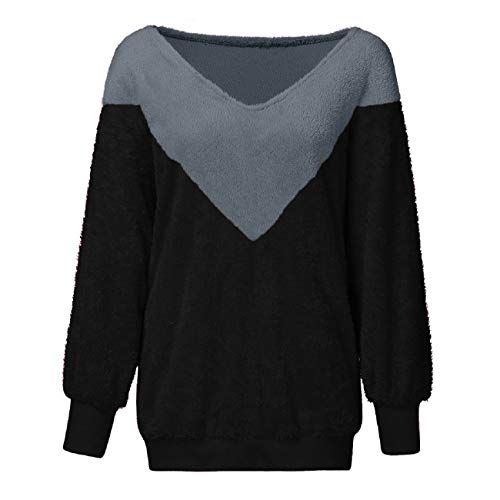 Tsmile Women Long Sleeve Sweater Round V-Neck Warm Solid Fuzzy Fluffy Fleece Fit Pullover Winter Tops Sweatshirt