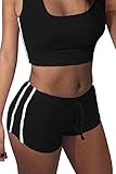 Selowin Womens Sexy Sports Yoga Crop Tank Top and Shorts 2 Piece Set Tracksuit