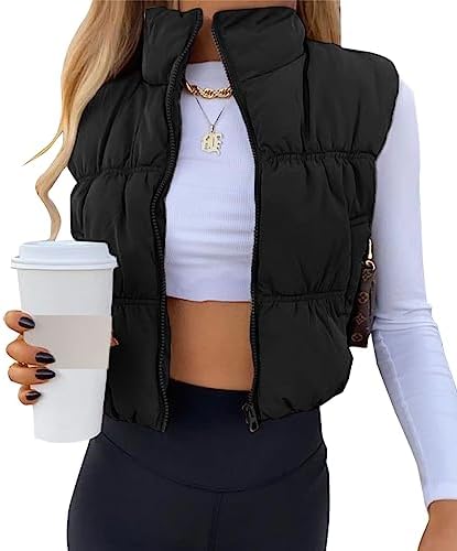 ジャケット・アウター YuyuuCOCOON COAT PADDING VEST YUCOLEN Women's Crop Puffer Vest Lightweight Warm Outerwear with