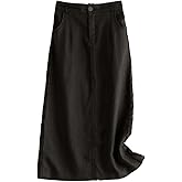 IDEALSANXUN Womens Cotton Linen Skirts Spring Summer A Line Midi Skirt with Pockets Beach Vacation Clothes