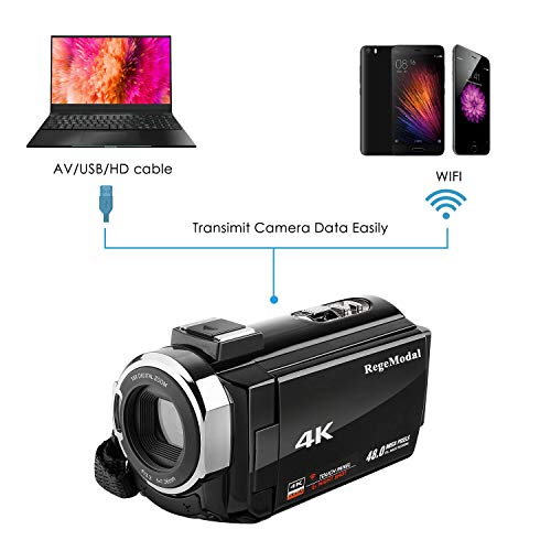 4K Camcorder Video Camera,Regemoudal 1080P 4k 128GB 48MP 3 Inch WiFi Digital Video Camera Camcorder,Capactive Touchscreen IR Infrared Night Vision 16X Digital Zoom Recorder