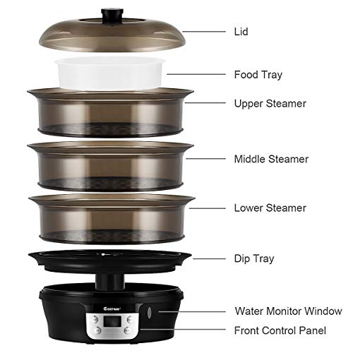 COSTWAY Food Steamer Vegetable Steamer 3 Tier Stackable Baskets 20