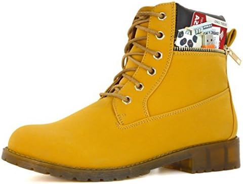DailyShoes Women's Lace-Up Ankle Padded Collar Work Combat Side Zipper Pocket Ladies Booties