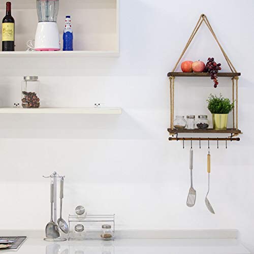 Mokof 2 Tiers Wood Hanging Plant Shelf Indoor