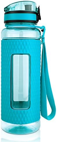 TALONITE Water Bottle with Leak Proof Flip Top Lid - 32 or 22 Oz - Eco Friendly &amp; Non Toxic BPA Free Tritan Plastic Water Bottles with Silicone Sleeve for Gym Yoga Running Hiking Cycling and Camping