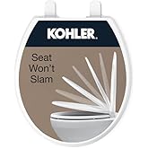 KOHLER 20111-0 Brevia, Slow Close Toilet Seat, Round Toilet Seat, Grip-Tight Bumpers Quick-Attach Hardware, White