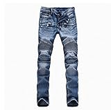 PGXT Men's Runway Stretch Jeans Washed Acid Light Blue Biker Jeans 28-38