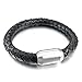 INBLUE Men's 8mm Stainless Steel Genuine Leather Bracelet Bangle Black Silver Tone Braided Magnetic Clasp 8