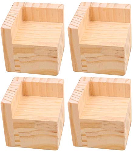 Mysummer Pack of 4 Bed Risers Square Wood Color Furniture Risers, Add 2" Height to Sofa,Desks,Tables and Chairs Creat Underbed Storage (unfinished wood color)