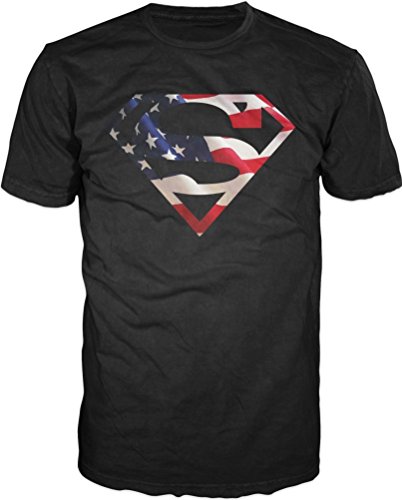 Superman flag shield logo mens black t-shirt (x-large)