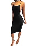 TOB Women's Sexy Backless Criss Cross Spaghtti Strap Midi Club Dress