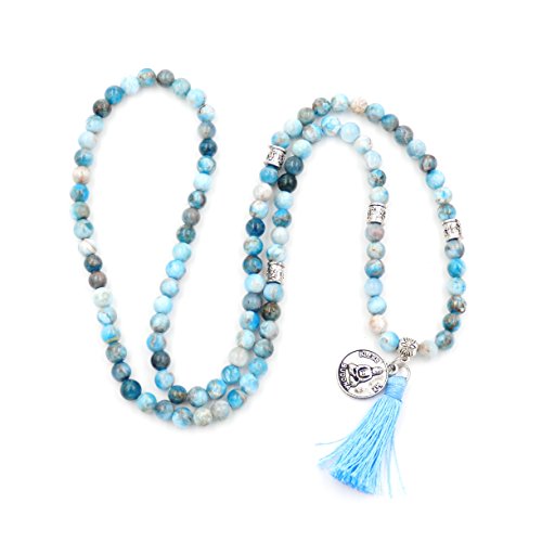 Mala Beads Bracelet, Buddhist Mala Prayer Beads, Buddha Bless Me Statement Necklace (Apatite)
