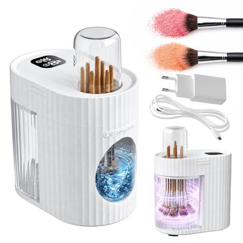 ALAFLY Limpiador y Secador Eléctrico 3 en 1 para Brochas de Maquillaje, Máquina Automática USB de Limpieza Profunda, Limpieza y Secado Rápido Portátil [Sin Quitar las Brochas]