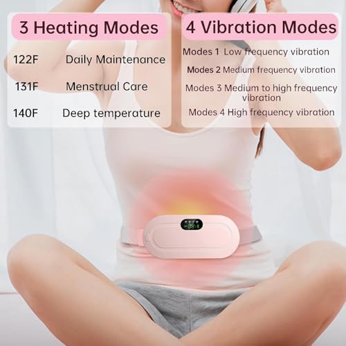 Period Heating Pad, DMG Cordless Electric Heating Belt, Rapid Heating Pad with 3 Heating Levels and 4 Vibrating Massage Modes, Period/Period, Back or Belly Pain Relief for Women or Girls (A)
