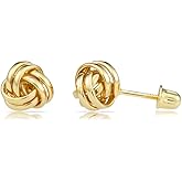 Womens 14k Gold Love Knot Stud Earrings with Long Screw-back Post