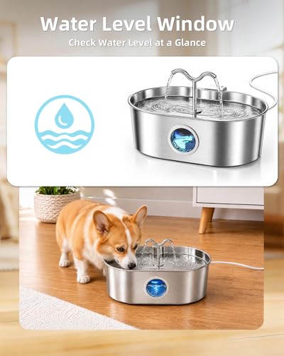 SohoTeco 8L/270oz/2Gallon Stainless Steel Dog Water Fountain Pet Fountain | Automatic Pet Water Dispenser - Self-Designed Filtration System - Ultra-Quiet Pump - Easy Cleaning & Maintenance (3 Filters)