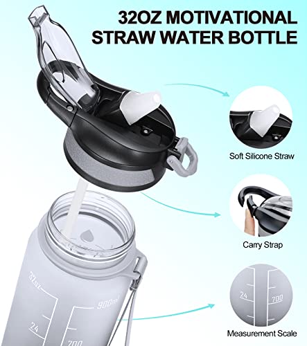 32oz Water Bottle with Straw, ELYPHINE Motivational Water Bottle with Times to Drink & Safety Lock, BPA Free Tritan Leakproof Water Jug, Ensure You Drink Enough Water for Office, Gym, Outdoor Sports