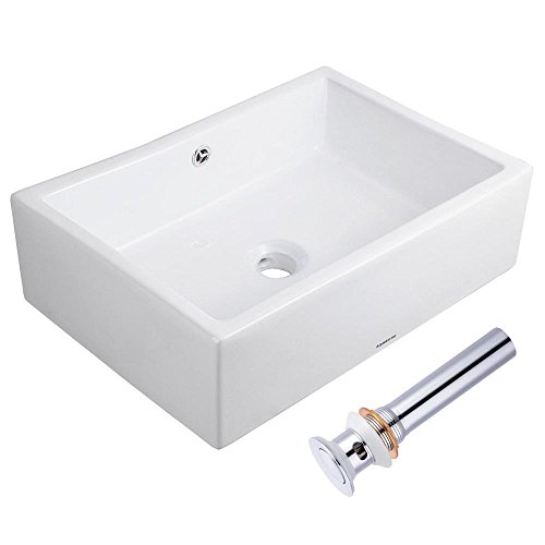 20-2/7" L x 14-1/4" W x 6" H Bathroom Rectangle Vessel White Porcelain Ceramic Sink Countertop Types Overflow w/ Chrome Pop Up Drain