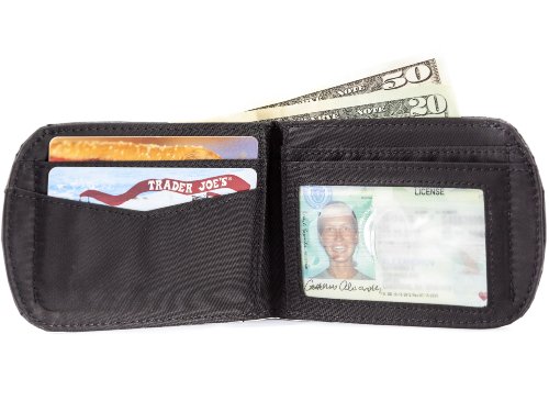 Big Skinny Men's Curve Leather Bi-Fold Slim Wallet, Holds Up to 20 Cards, Black