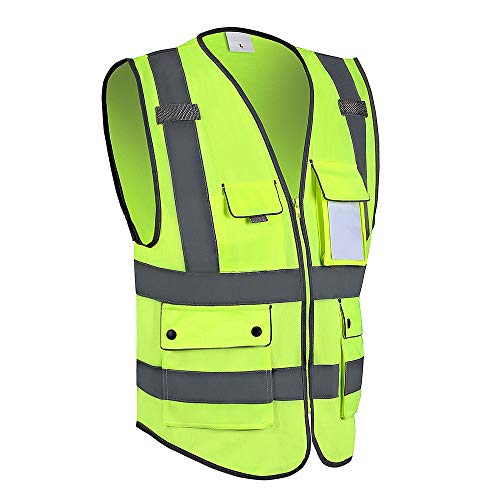 Tianwang Skynet Reflective Safety Vest, High Visibility with 8 Pockets and Front Zipper Protective Workwear, XL
